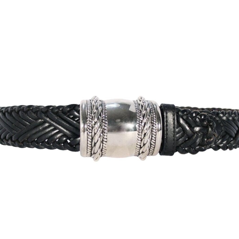 ANN TAYLOR Braided Black Leather Belt Silver Barrel Buckle Women's S - TURKEY - Picture 5 of 5